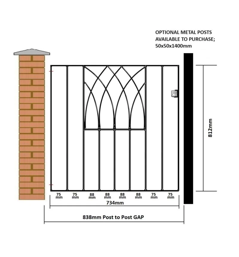 Abbey Single Garden Gate - Flat Top – 812mm (32″) High - Image 2