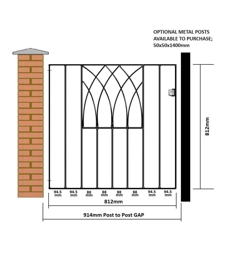 Abbey Single Garden Gate - Flat Top – 812mm (32″) High - Image 3