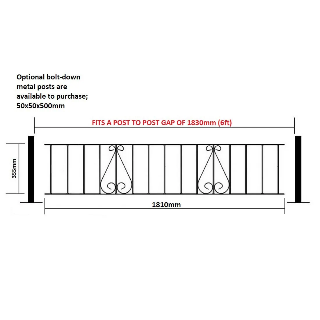 Classic Garden Railing Panel - 355mm (14") High - Image 2