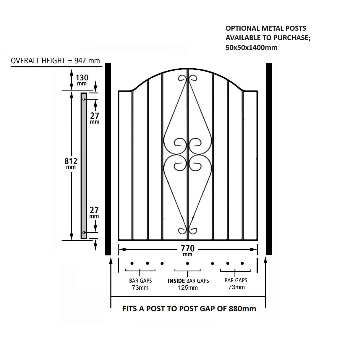 Stirling Garden Gate – Low - Bow Top - 942mm (37″) High - Image 2