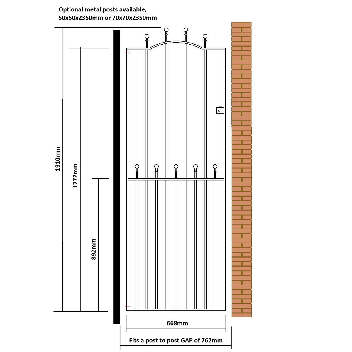Manor Weston Garden Gate – Tall Flat Top – 1943mm (76.5″) High - Image 2