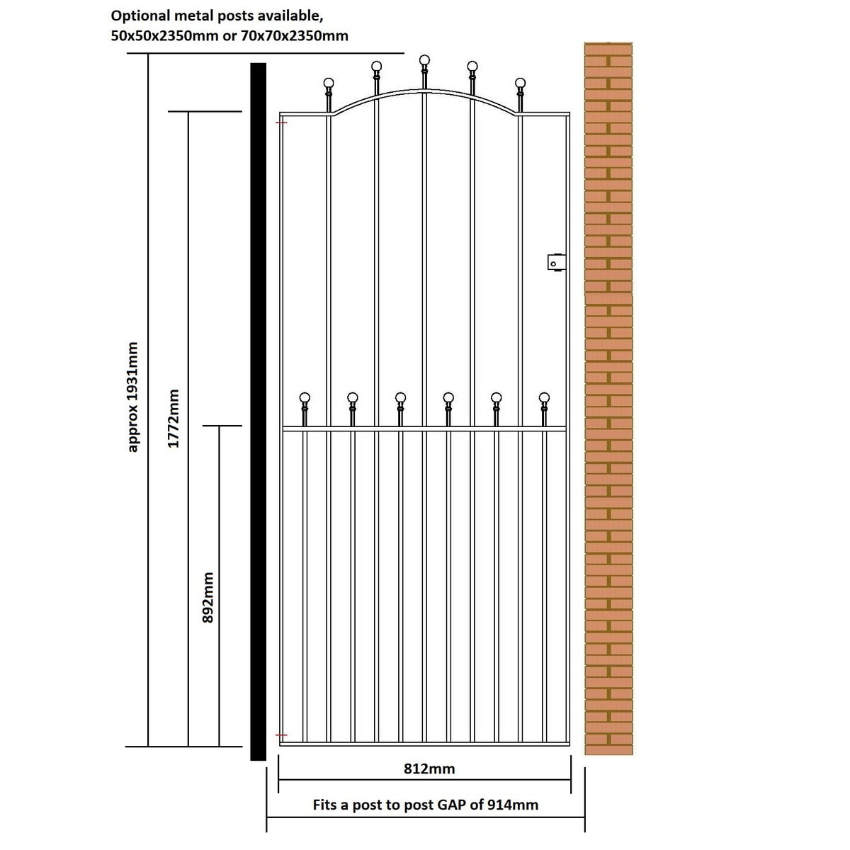 Manor Weston Garden Gate – Tall Flat Top – 1943mm (76.5″) High - Image 3