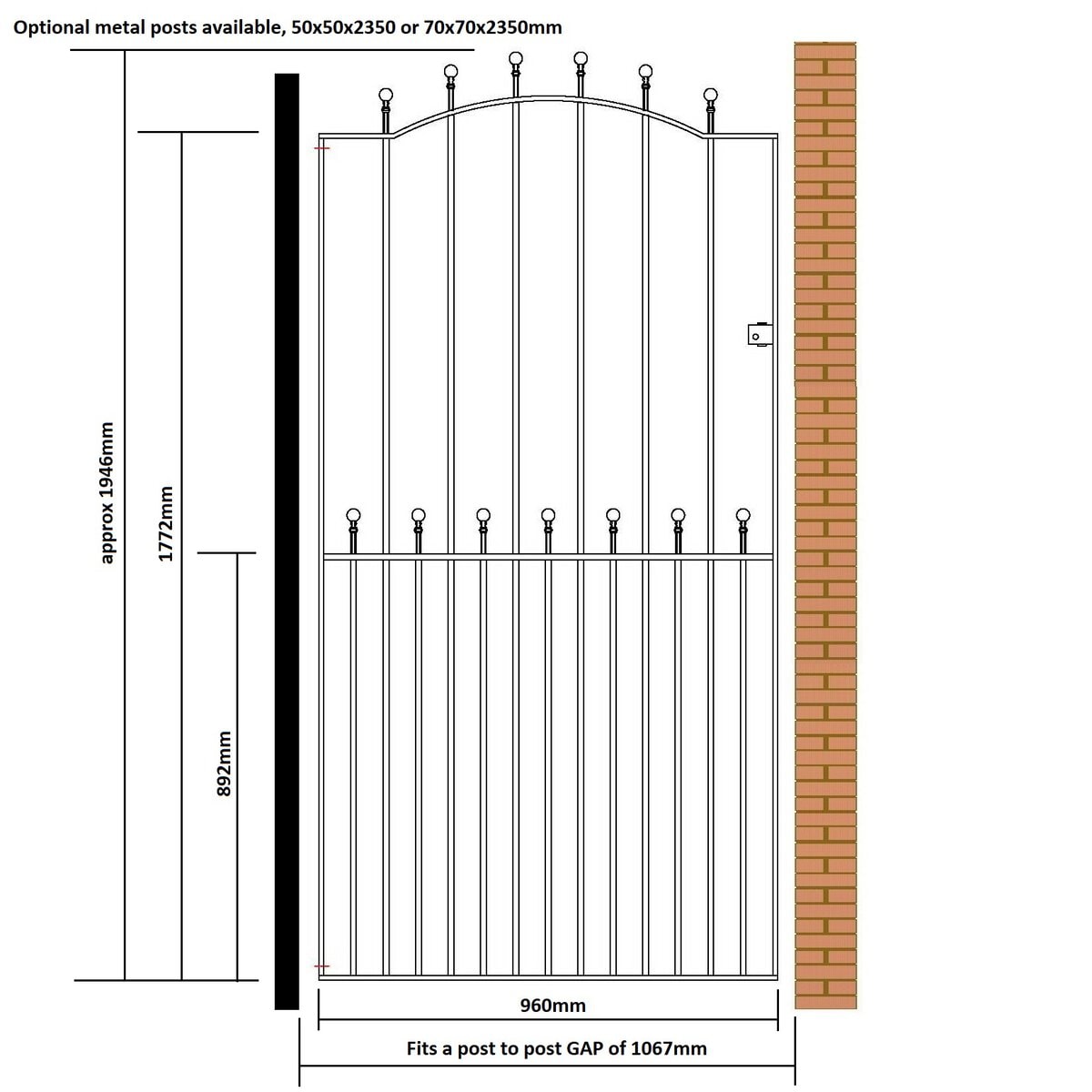 Manor Weston Garden Gate – Tall Flat Top – 1943mm (76.5″) High - Image 4