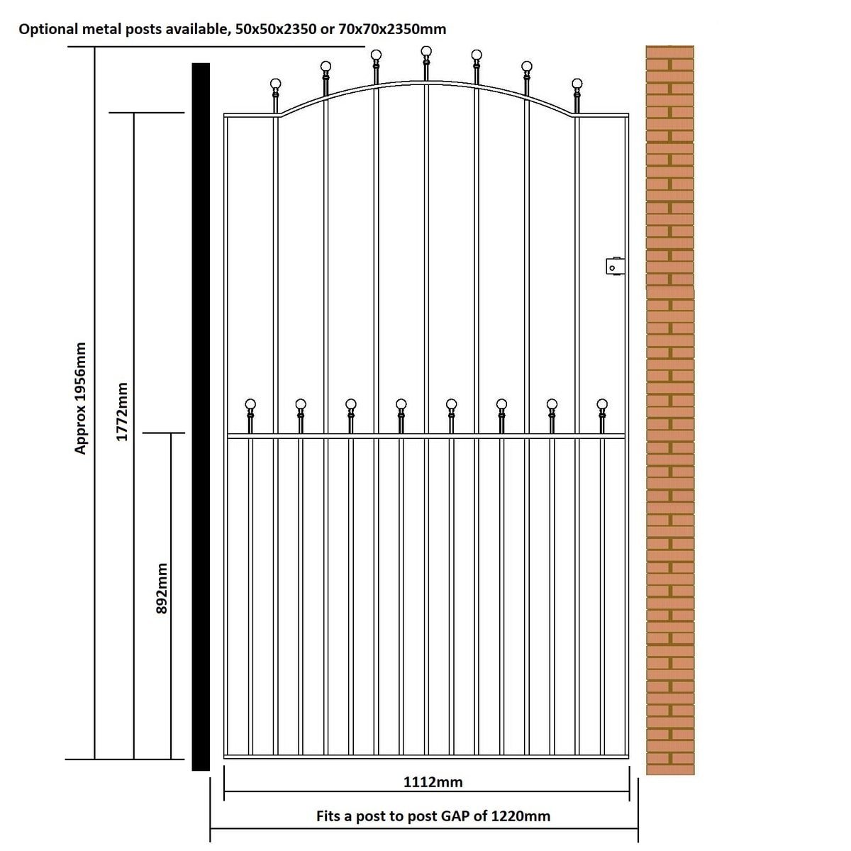 Manor Weston Garden Gate – Tall Flat Top – 1943mm (76.5″) High - Image 5