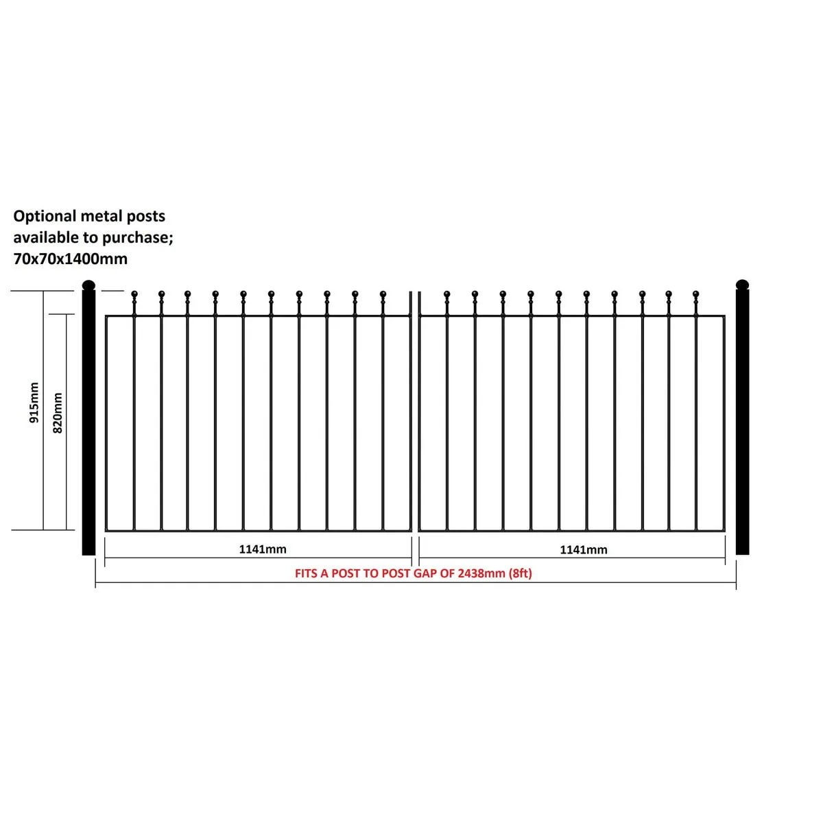 Manor Driveway Gate – Flat Top – 915mm (36″) High - Image 7