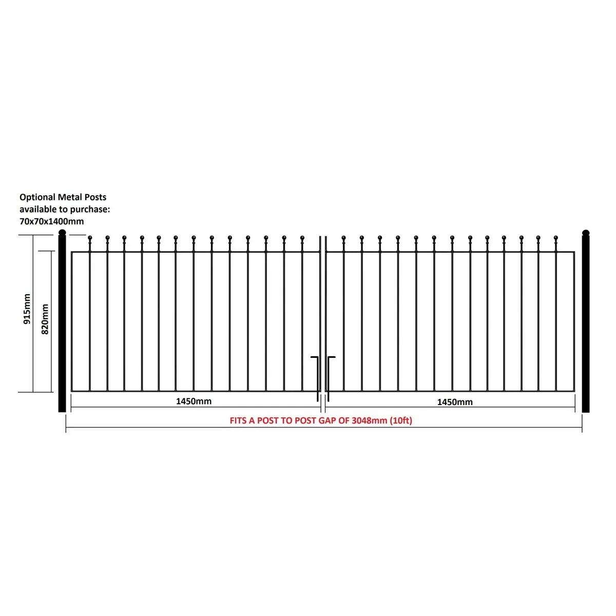 Manor Driveway Gate – Flat Top – 915mm (36″) High - Image 3