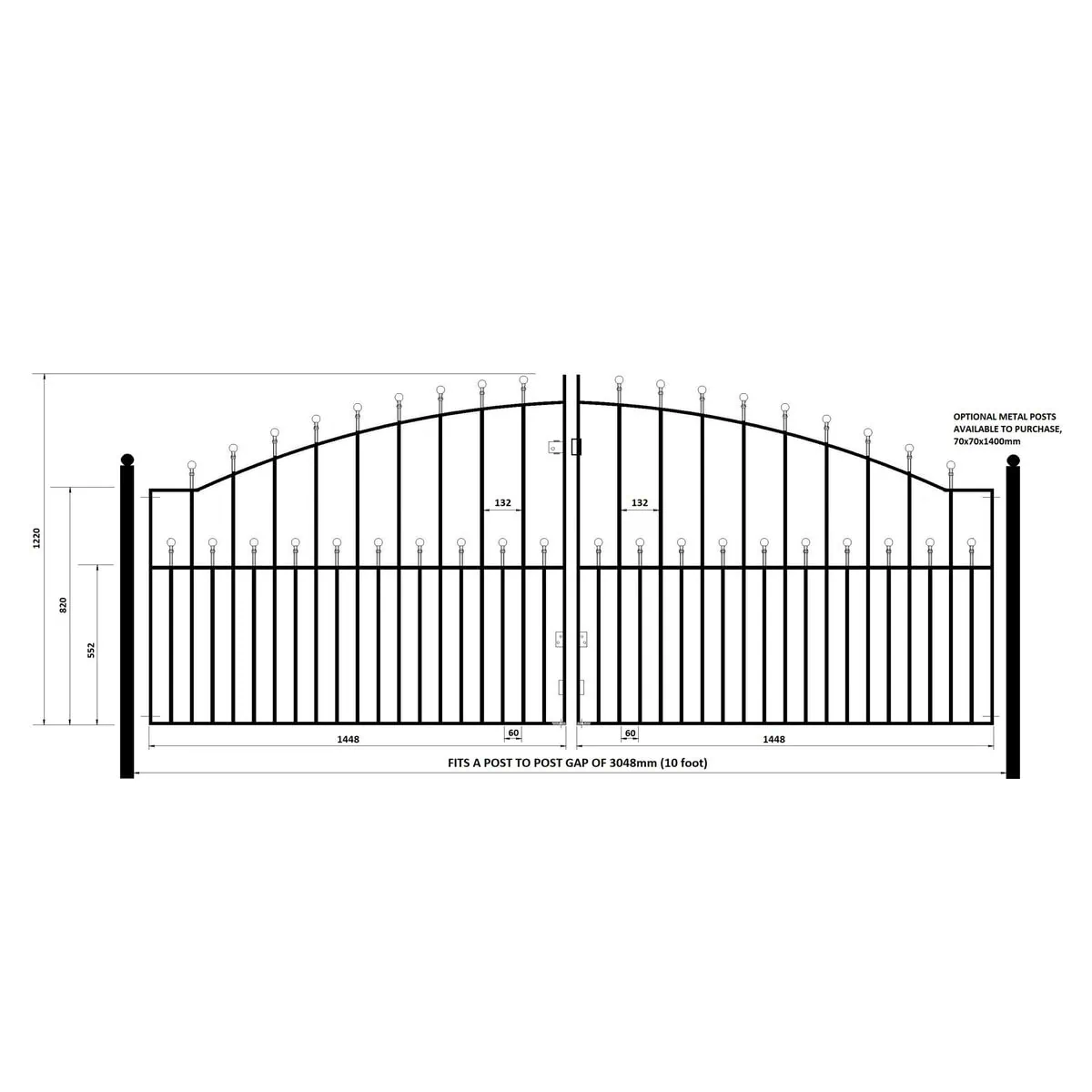Manor Driveway Gate - Arched - 1220mm (48") High - Image 3