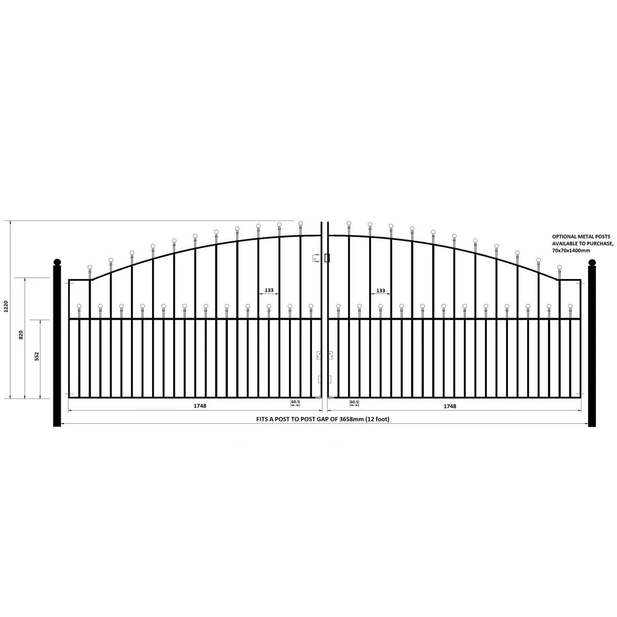 Manor Driveway Gate - Arched - 1220mm (48") High - Image 5
