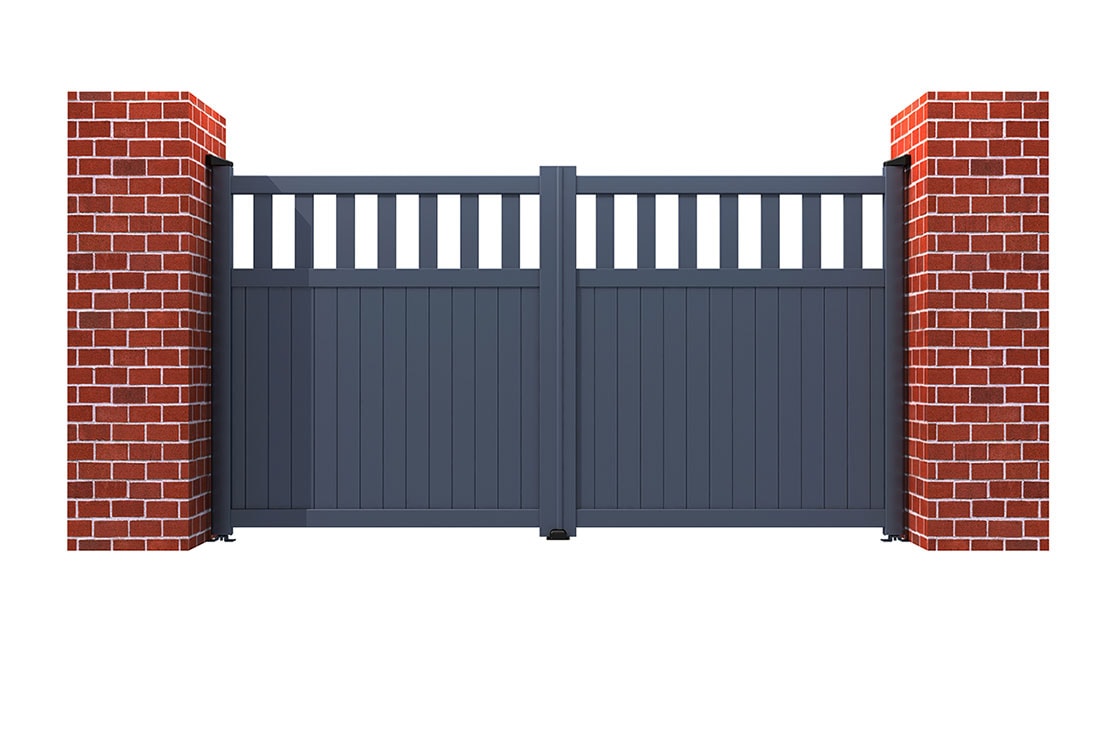 Partial Privacy Double Swing Gate - Solid vertical infill flat top - Image 2