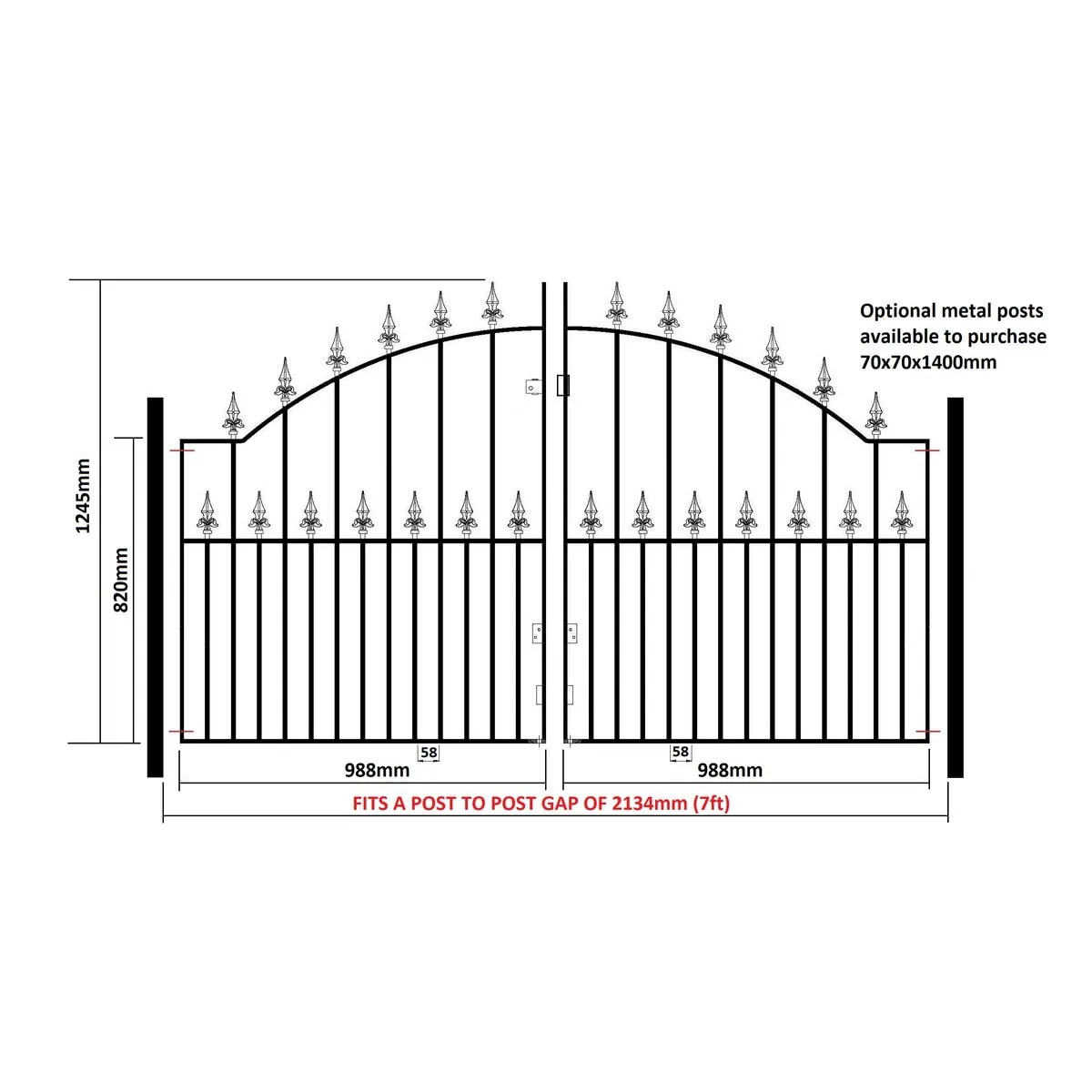 Saxon Driveway Gate - Arched Top - 1245mm (49.4″) High - Image 7
