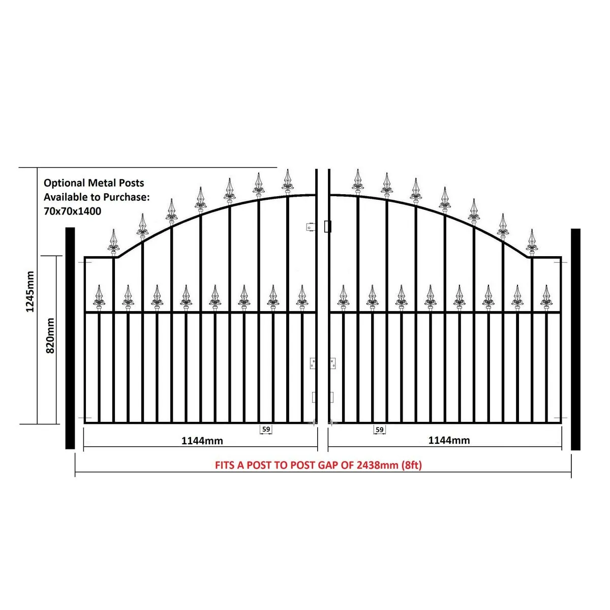 Saxon Driveway Gate - Arched Top - 1245mm (49.4″) High - Image 6