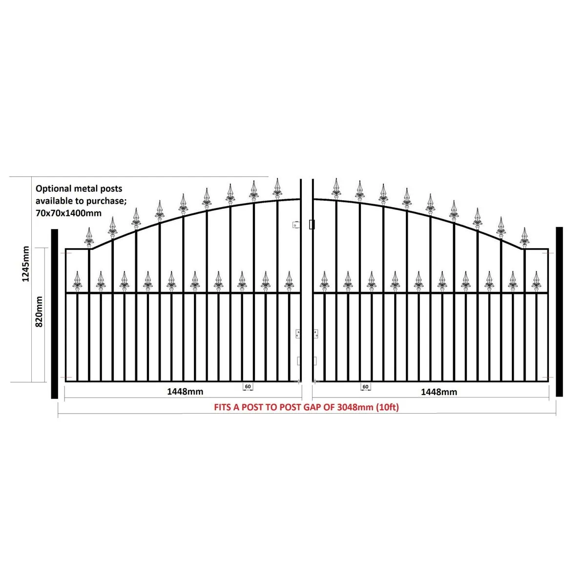 Saxon Driveway Gate - Arched Top - 1245mm (49.4″) High - Image 3