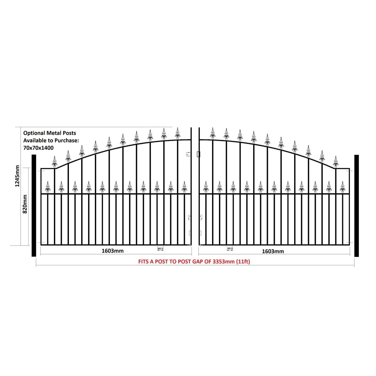 Saxon Driveway Gate - Arched Top - 1245mm (49.4″) High - Image 4