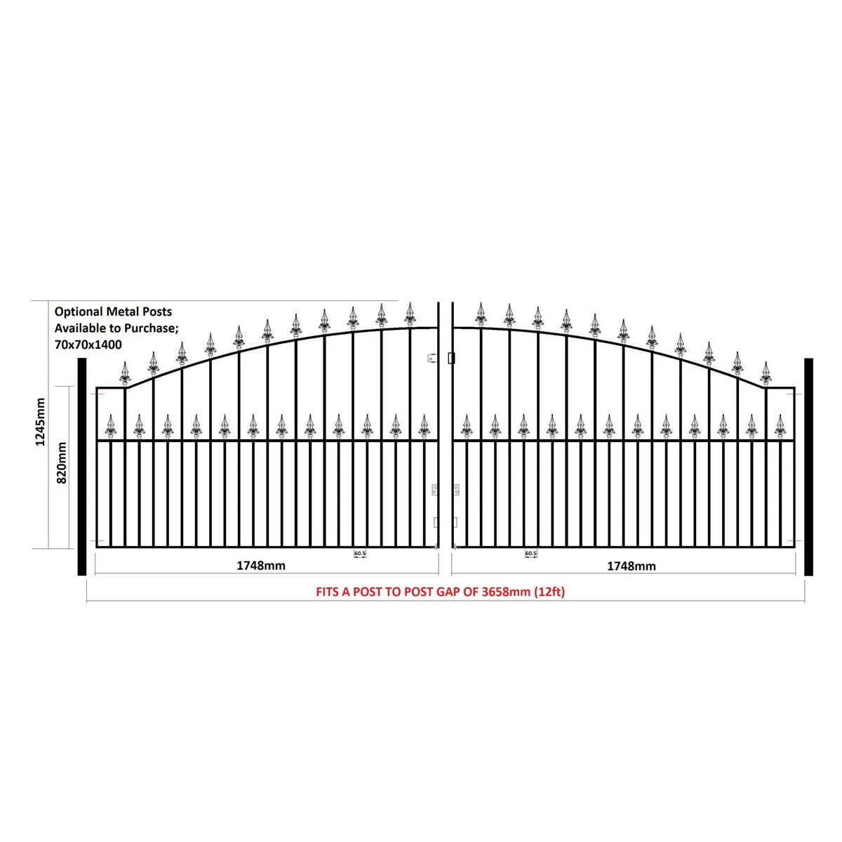 Saxon Driveway Gate - Arched Top - 1245mm (49.4″) High - Image 5