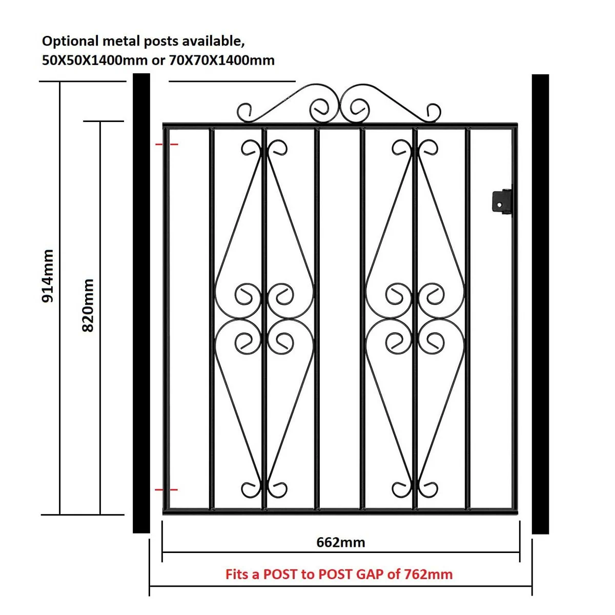 Stirling Garden Gate – Low - Flat Top - 914mm (36″) High - Image 3