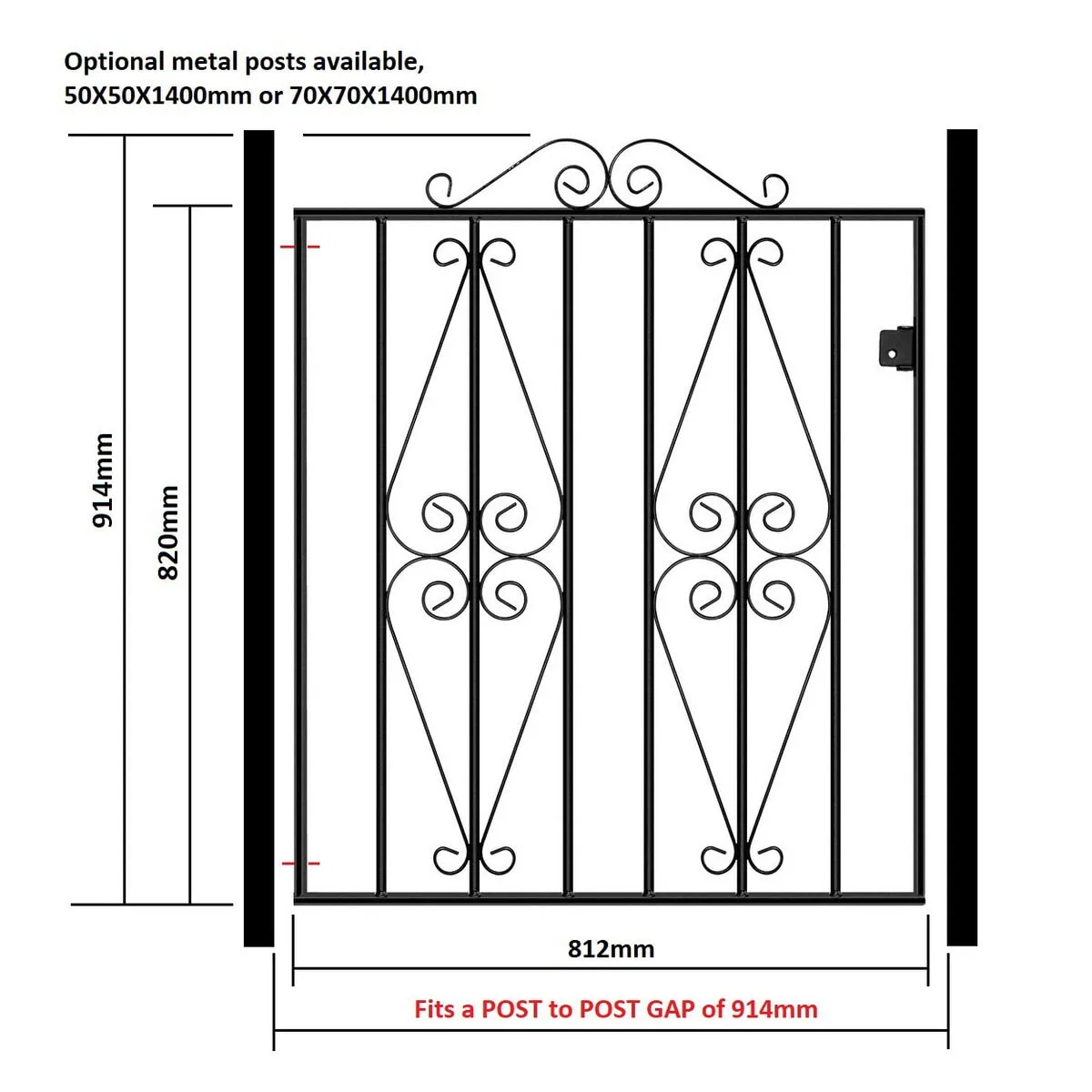 Stirling Garden Gate – Low - Flat Top - 914mm (36″) High - Image 4