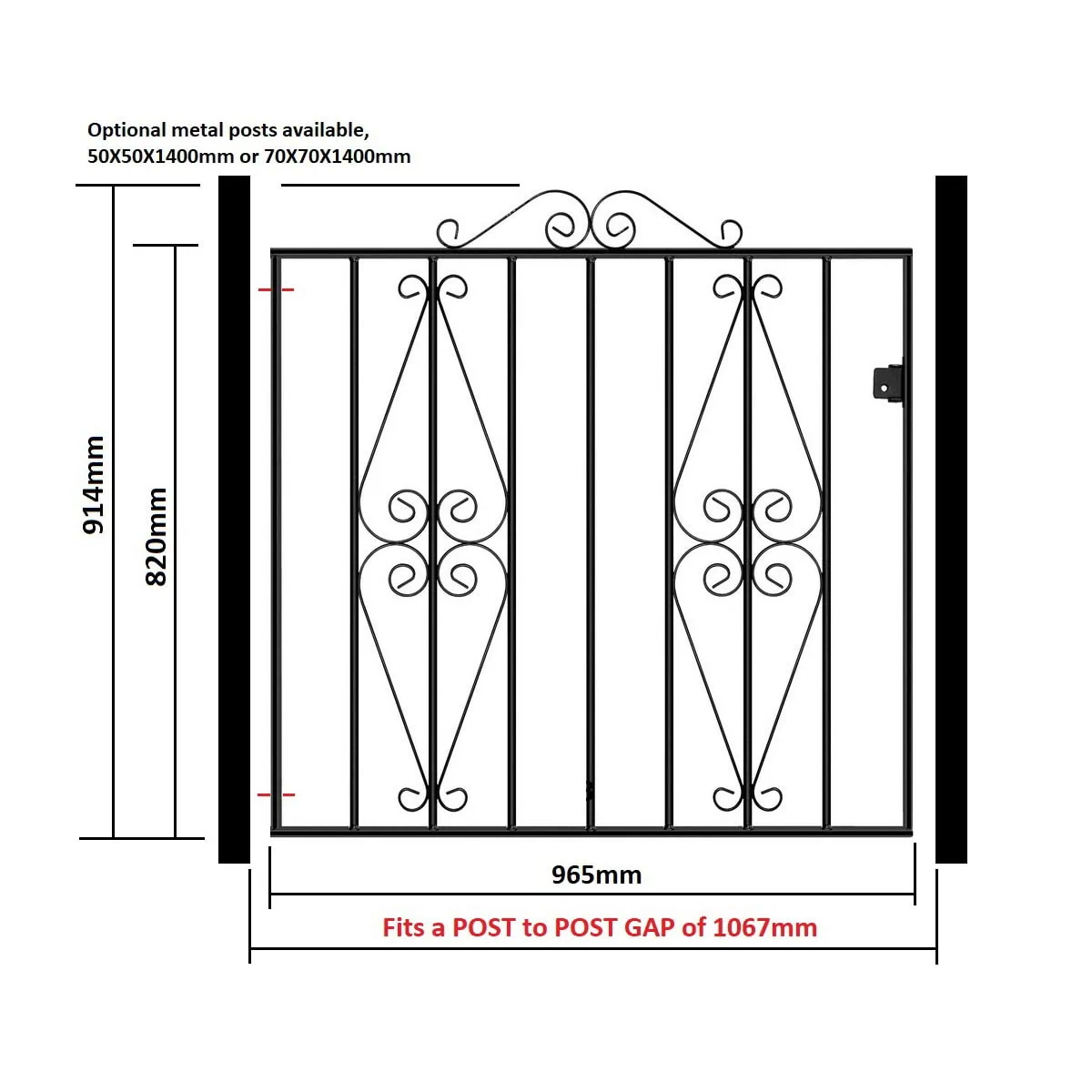 Stirling Garden Gate – Low - Flat Top - 914mm (36″) High - Image 5