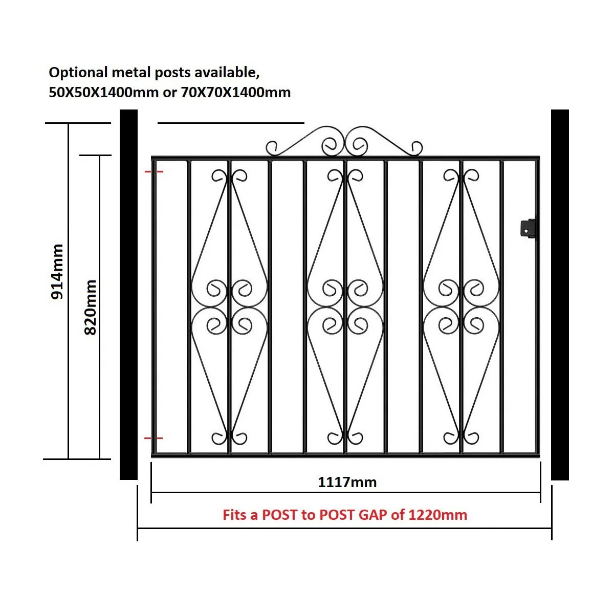 Stirling Garden Gate – Low - Flat Top - 914mm (36″) High - Image 2