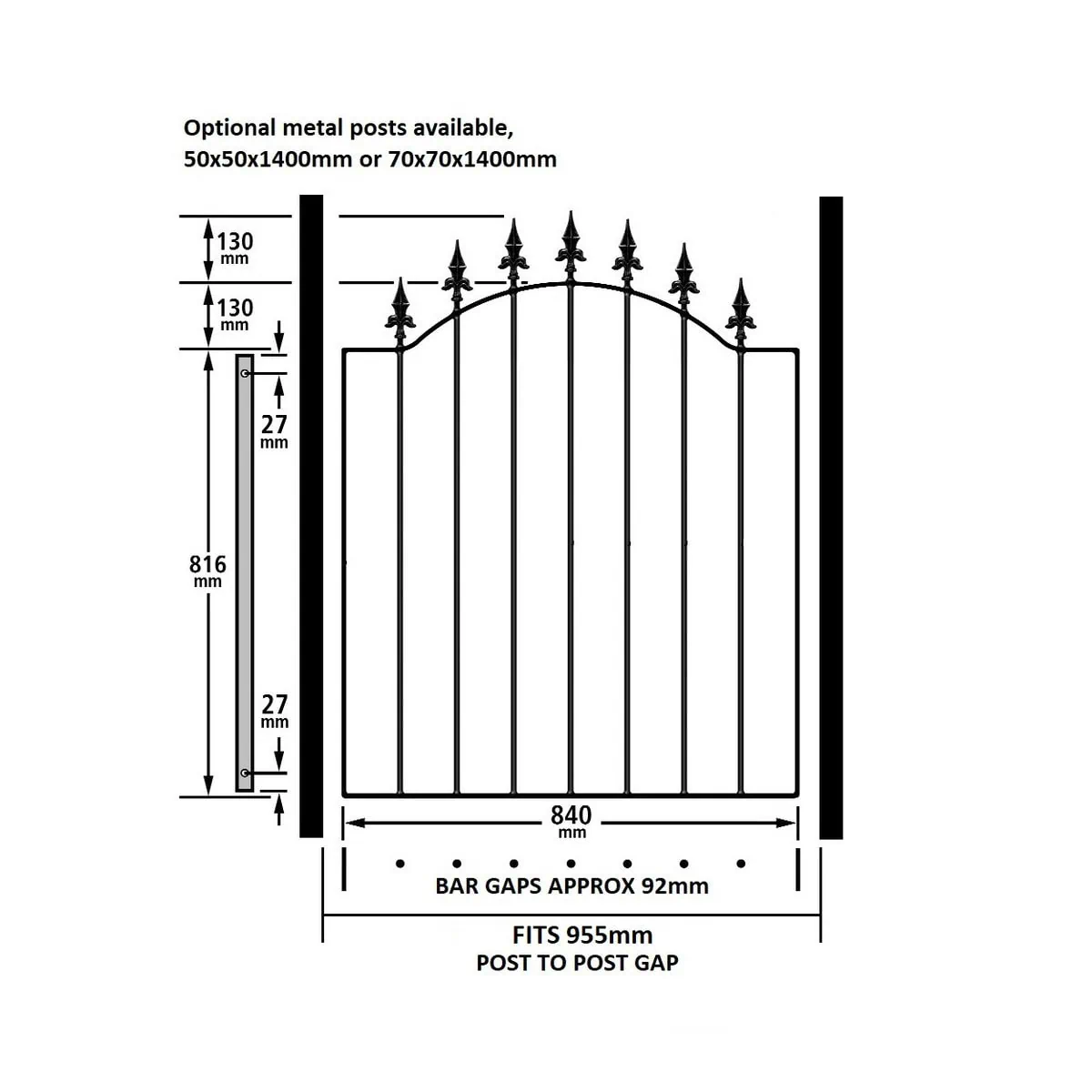 Saxon Garden Gate - Arched Top - 1076mm (42.4″) High - Image 2