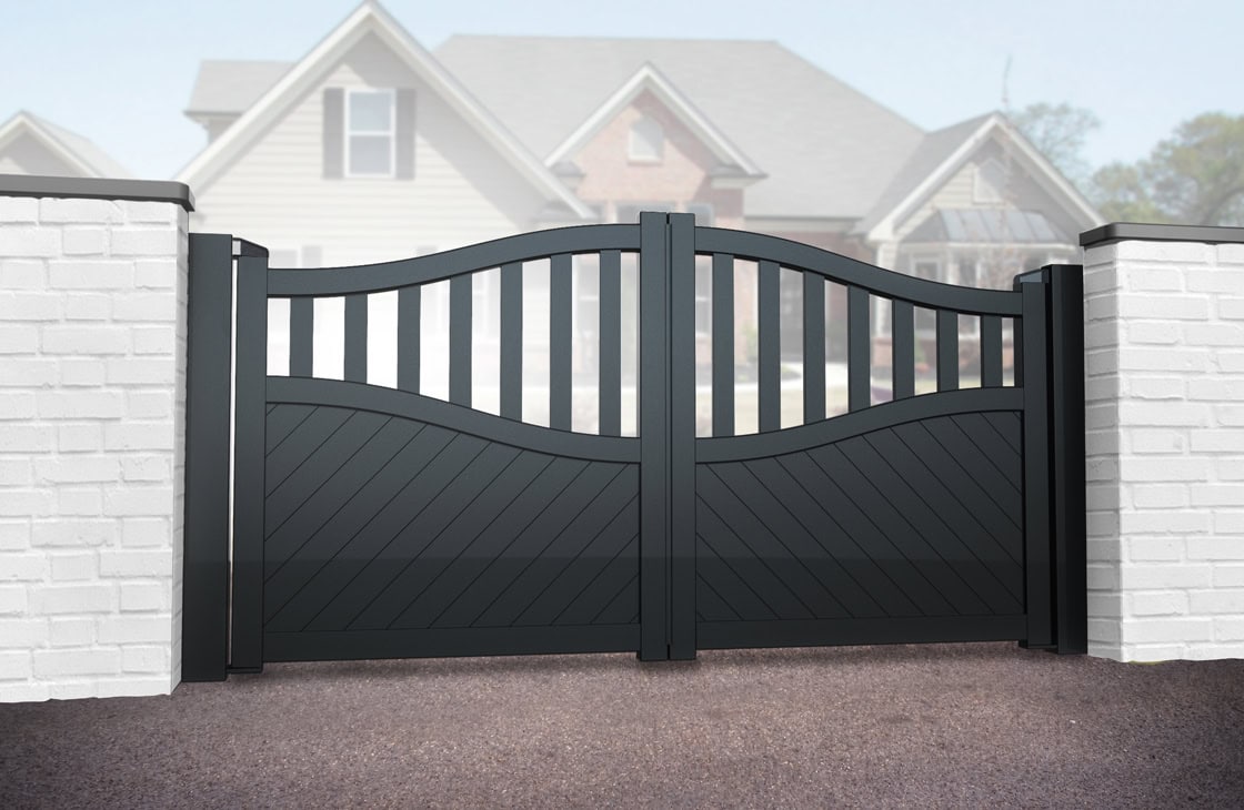 Double Swing Gate – Solid diagonal infill bell-curved top - Image 3